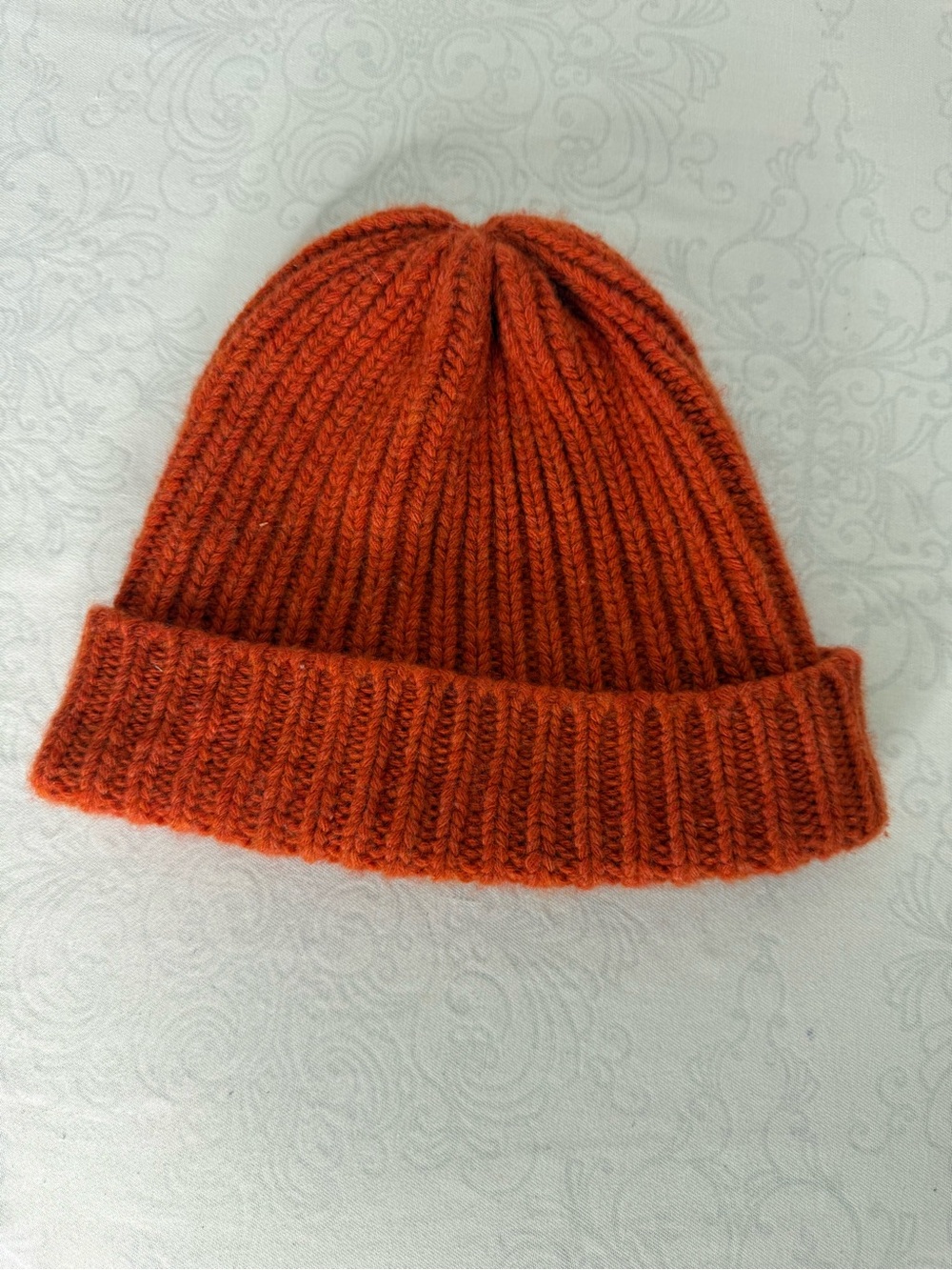 Phineas Cole by Paul Stuart Ribbed Wool Orange Knit Beanie Hat